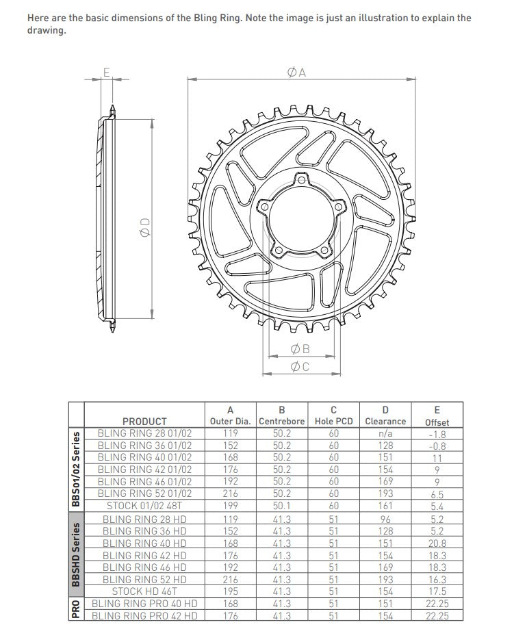 Lekkie 28T, 36T, 42T, 46T, 52T BlingRing Chainring for BBS02
