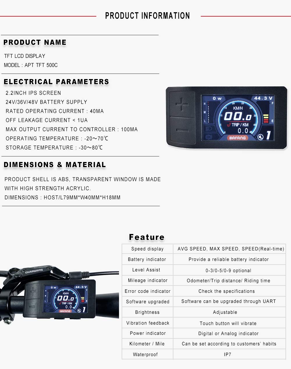 500C Color Display for Bafang Mid-drive Motors