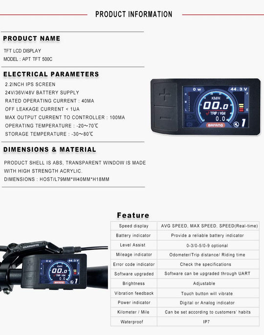 500C Color Display for Bafang Mid-drive Motors